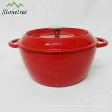 Cast Iron Red Enamel Covered Round Dutch Oven Cooking Dish